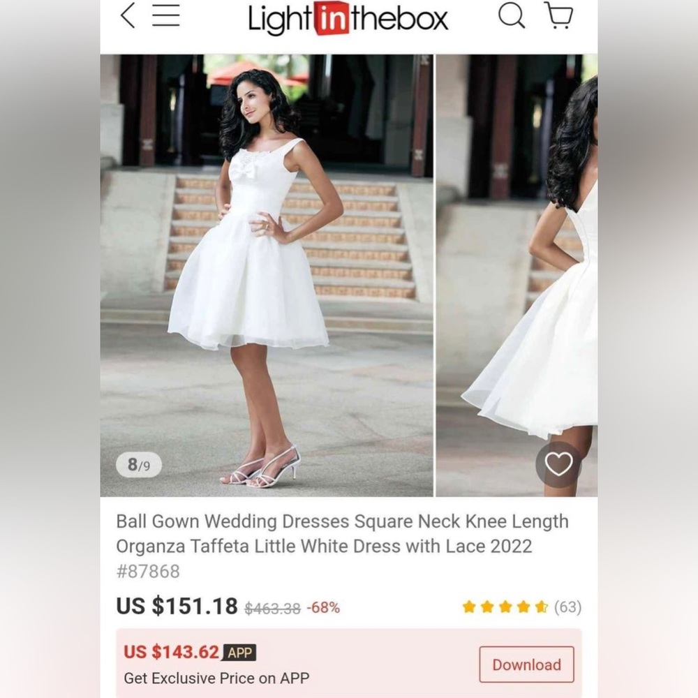 Square Neck Knee Length Organza Taffeta Little White Dress With Lace